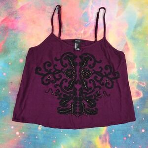 Forever 21 Purple Embellished Tank Top Sleeveless Casual Blouse
